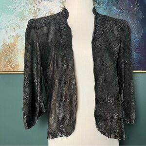 Vintage Metallic Black Shimmer Open-Front Jacket